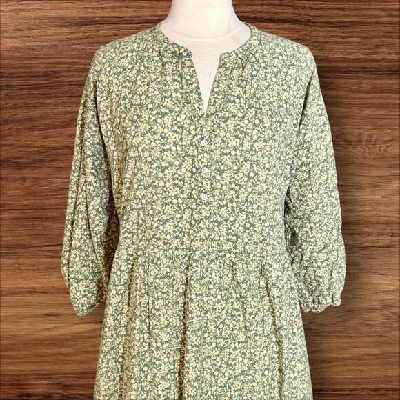 Free Assembly Flowy Midi Dress Sz L 3/4 Balloon Sleeves Blue Floral Country Core - Picture 5 of 10